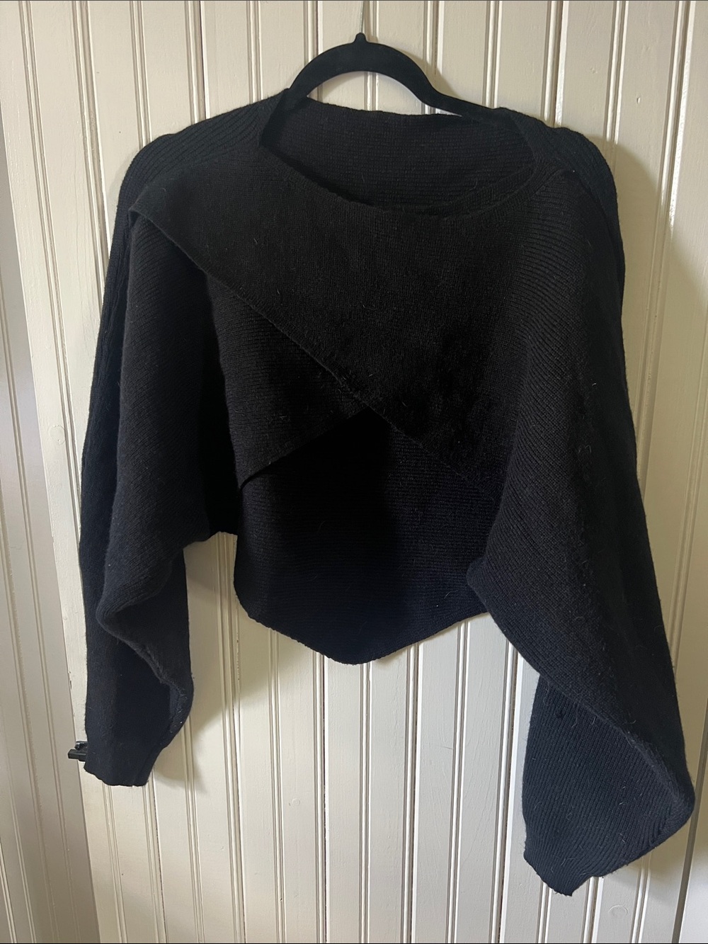 Black Draped Knit Poncho Sweater for Women